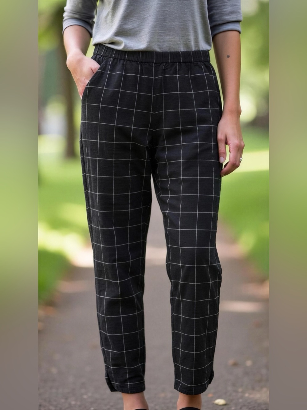Marine Layer Women Cropped Ankle Black Check Pants Size Medium
